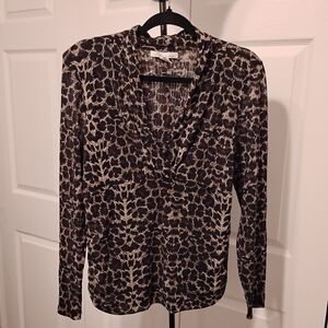 Kenneth Cole Leopard Print Long Sheer Sleeves Top Size L